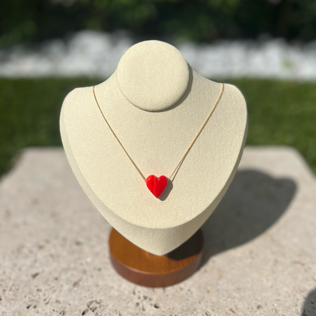 Red heart golden necklace