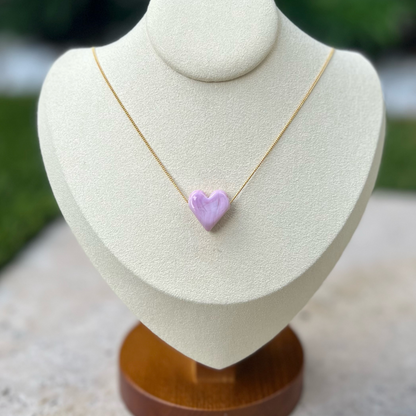 Pink heart gold necklace