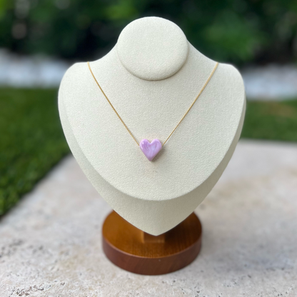 Pink heart gold necklace